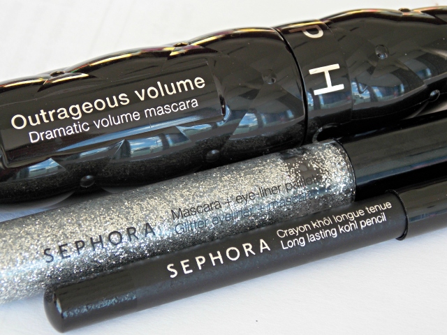 Sephora Collection Outrageous Volume Dramatic Volume Mascara, Glitter Mascara and Eyeliner, and Long Lasting Kohl Pencil